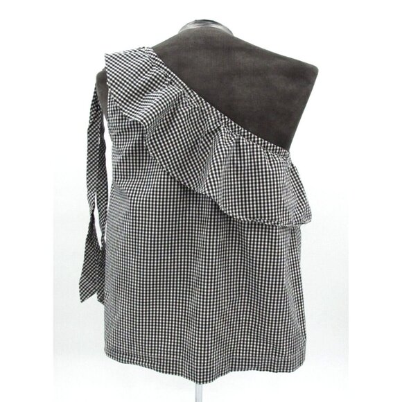 Vineyard Vines Blouse Womens 12 Plaid Stretch Seersucker Ruffle One Shoulder Tie - Picture 13 of 13